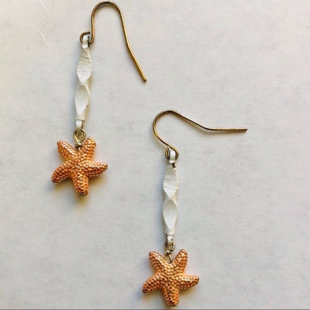 Vintage Starfish Dangle Earrings Pastel Orange NWT - Picture 2 of 10